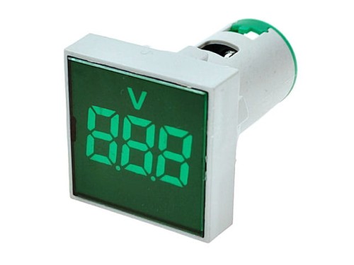 Woltomierz panelowy LED 20V-500V, zielony, 32x32mm