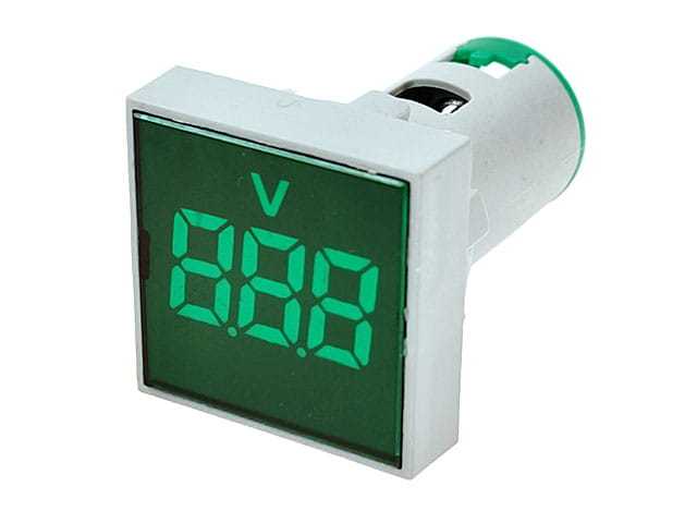 Woltomierz panelowy LED 20V-500V, zielony, 32x32mm