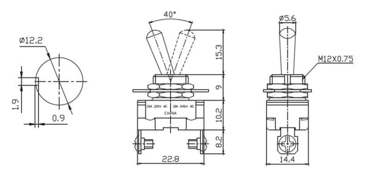 TS101M3-ASW23; przełącznik dźwigniowy OFF-ON