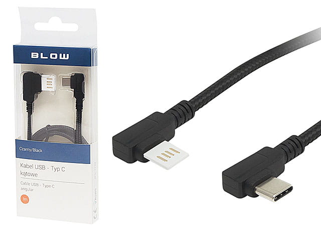 Kabel USB wtyk A - wtyk micro C, czarny 1m, kątowy