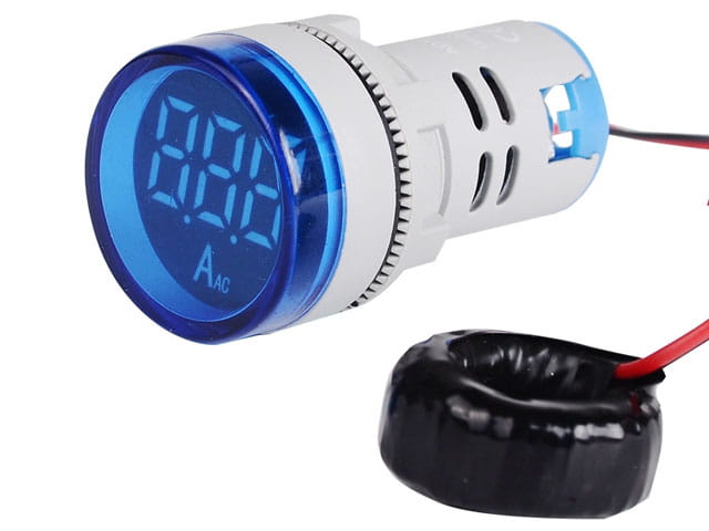 Amperomierz panelowy 100A AC, LED kolor niebieski