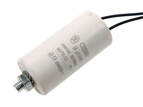Kondensator rozruchowy do silników 10uF 450VAC, śruba M8 przewody