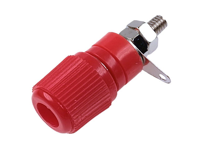 Gniazdo bananowe 4mm, 8A 60V średnica 12mm; czerwone