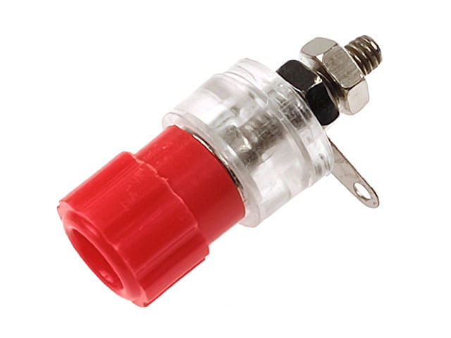 Gniazdo bananowe 4mm, 8A 60V średnica 15mm; czerwone