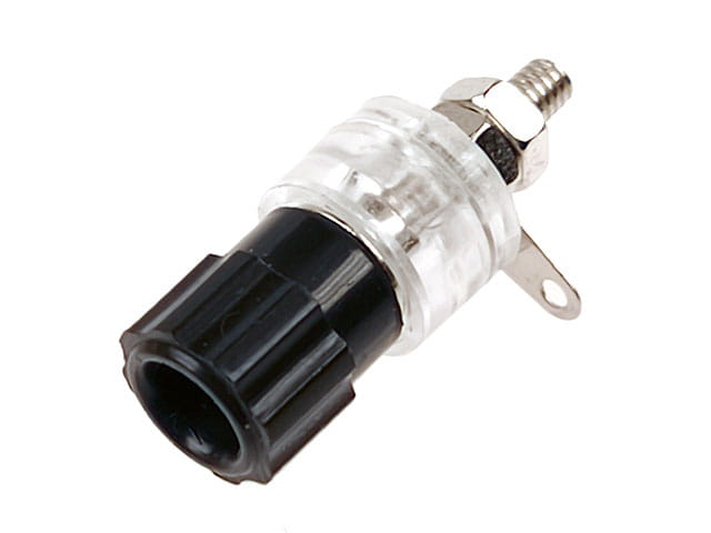 Gniazdo bananowe 4mm, 8A 60V średnica 15mm; czarne