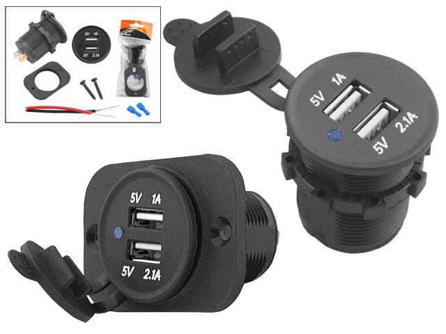 ładowarka, dwa gniazda USB, 5V 1A+2,1A do zabudowy