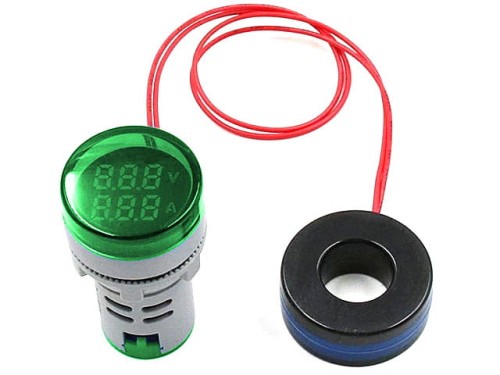 Amperomierz 100A woltomierz 380V AC, cyfrowy zielony, śred.28mm