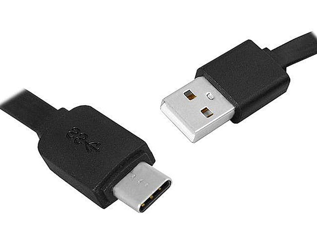 Kabel USB wtyk A - wtyk C, czarny 1m płaski
