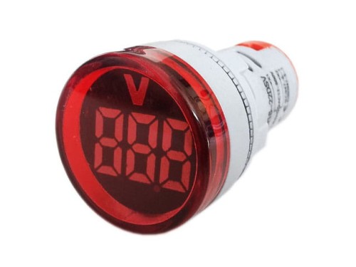 Woltomierz panelowy LED fi:28mm 20-500VAC czerwony
