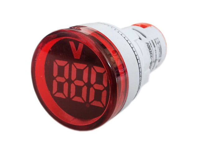 Woltomierz panelowy LED fi:28mm 20-500VAC czerwony