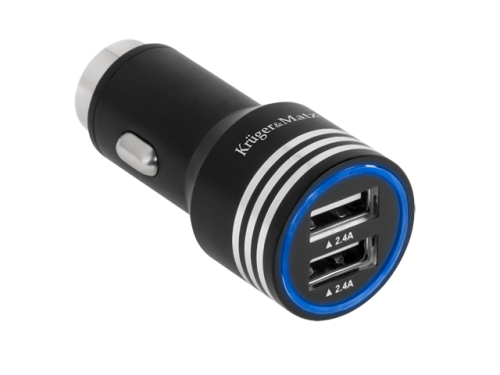 Zasilacz, ładowarka, gniazdo USB 2x2,4A, samochodowa; Kruger&Matz