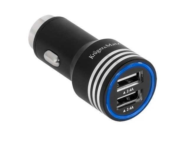 Zasilacz, ładowarka, gniazdo USB 2x2,4A, samochodowa; Kruger&Matz