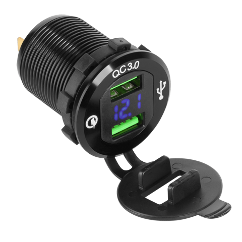 Ładowarka USB x2 z funkcją Quick Charge i miernikiem napięcia