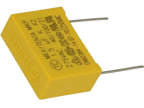 Kondensator polipropylenowy 1,5uF 275VAC MKP X2, raster 22,5mm