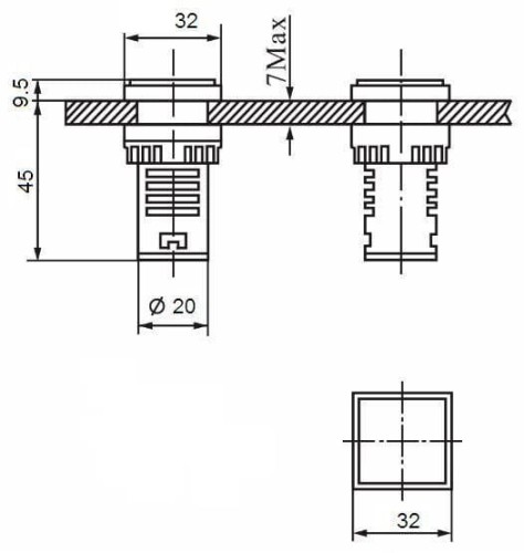 Miernik częstotliwości LED 32x32mm 20-75Hz, czerwony
