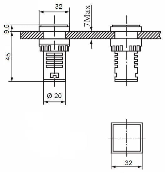 Miernik częstotliwości LED 32x32mm 20-75Hz, czerwony
