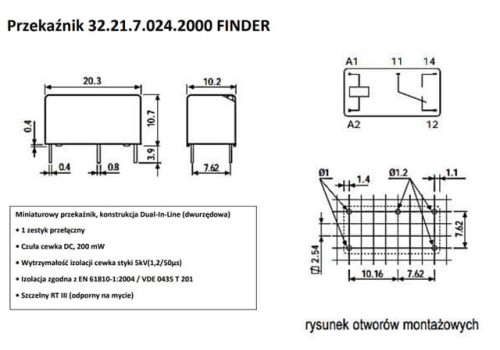 Przekaźnik 24V Finder 32.21.7.024.2000; odp. IREL TRK 1013, RM40-2011-85-1024