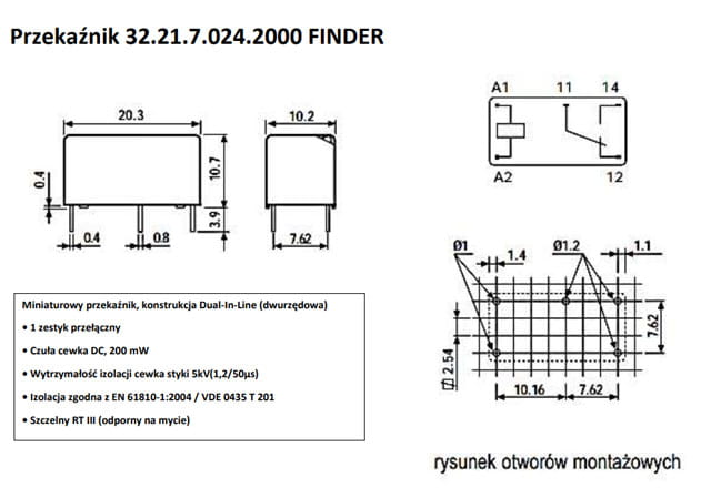 Przekaźnik 24V Finder 32.21.7.024.2000; odp. IREL TRK 1013, RM40-2011-85-1024