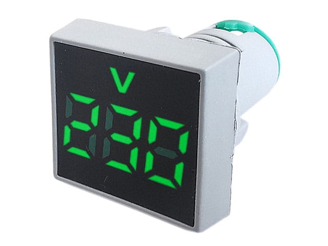 Woltomierz panelowy LED 60V-500V, zielony, 30x30mm