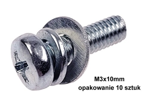 Wkręt M3x10mm, z podkładką, krzyżakowy
