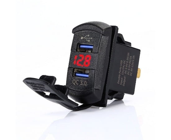 Ładowarka USB x2 QC3.0, woltomierz panelowy LED 12-24V czerwony