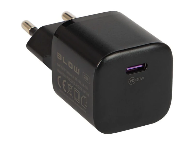 Ładowarka USB PD 20W mini czarna, gniazdo USB typ C; BLOW