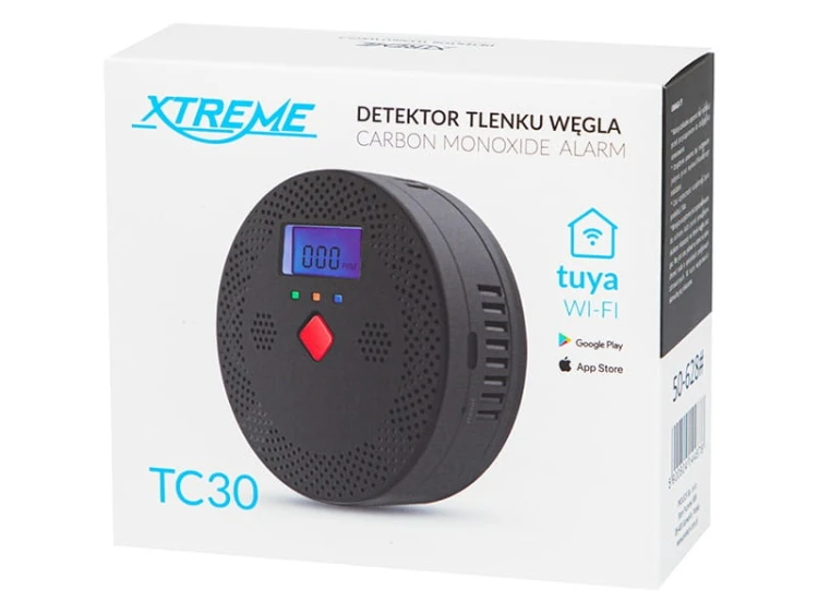 Detektor, czujnik czadu, Wi-Fi Tuya, zasilanie 2xAA; TC30 Xtreme