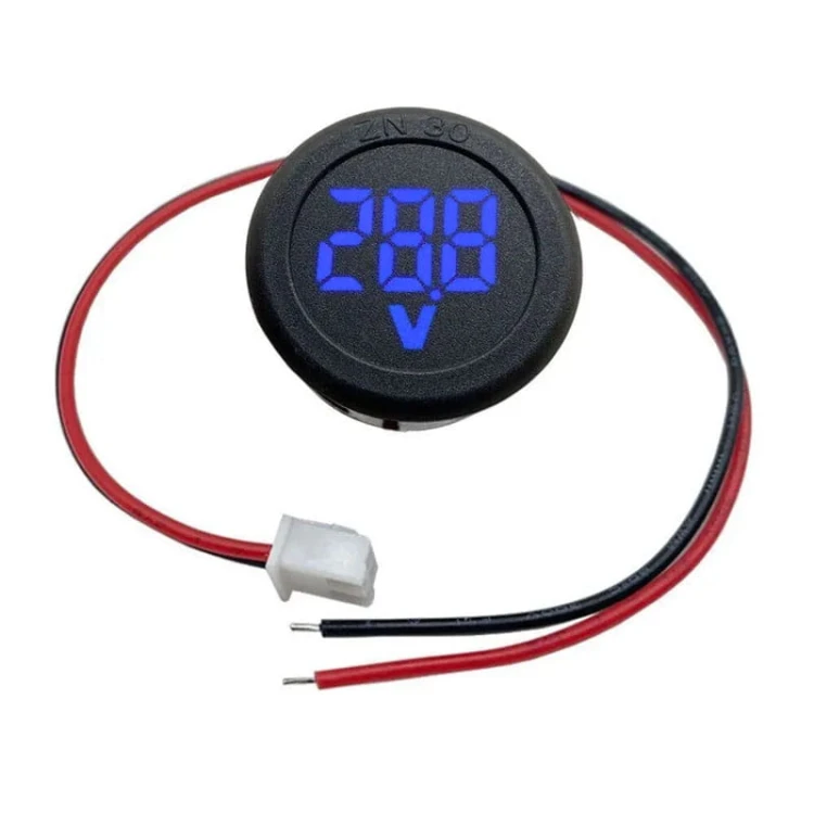 Woltomierz panelowy LED 4,5V-100V, niebieski, okrągły fi-34mm