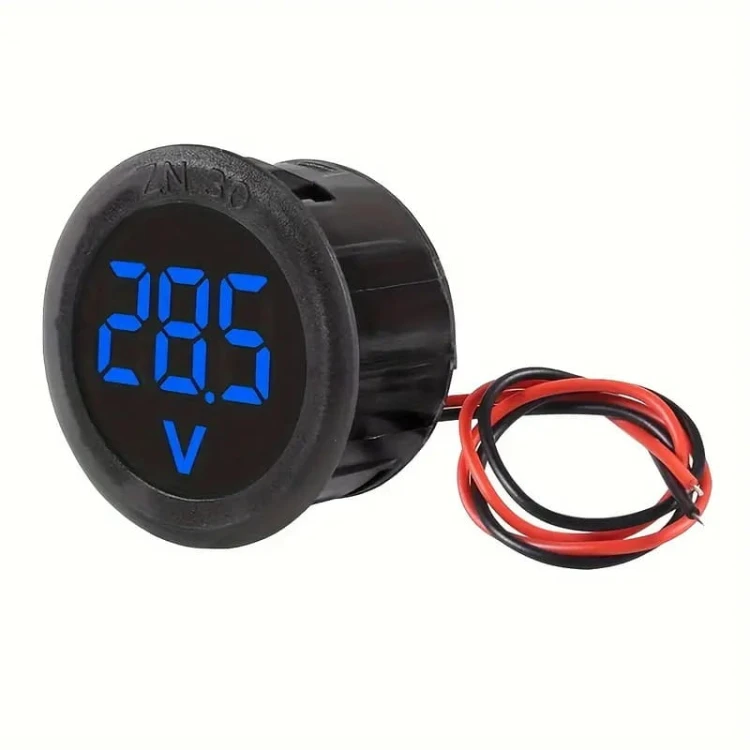 Woltomierz panelowy LED 4,5V-100V, niebieski, okrągły fi-34mm