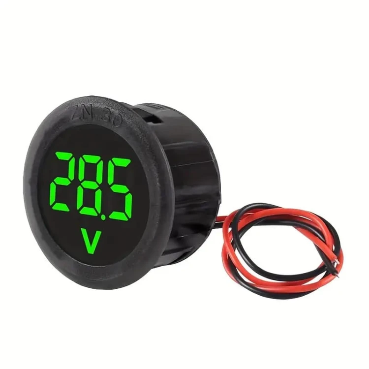 Woltomierz panelowy LED 4,5V-100V, zielony, okrągły fi-34mm