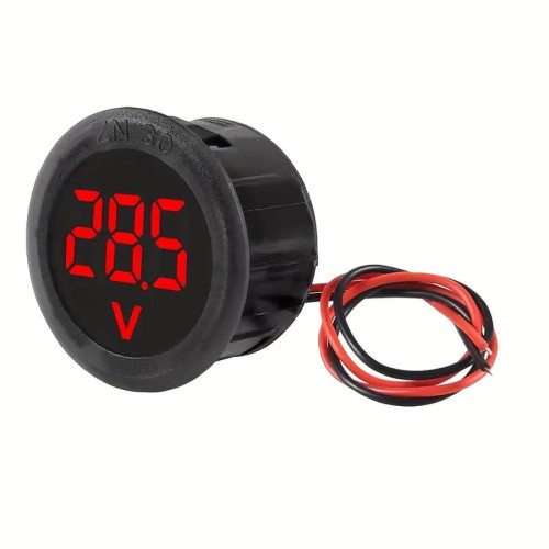 Woltomierz panelowy LED 4,5V-100V, czerwony, okrągły fi-34mm