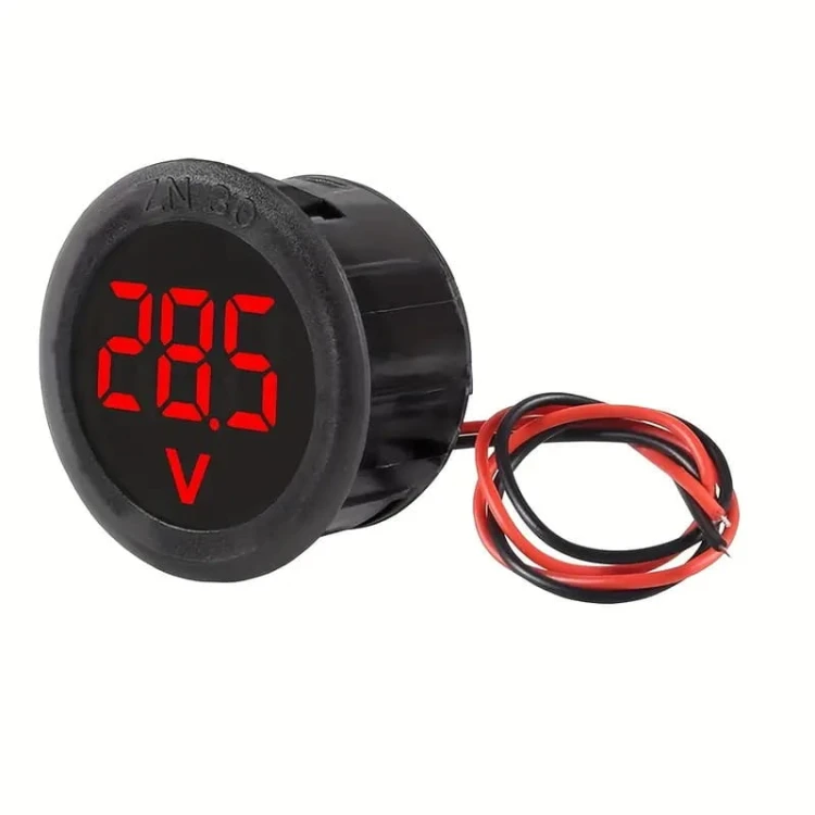 Woltomierz panelowy LED 4,5V-100V, czerwony, okrągły fi-34mm
