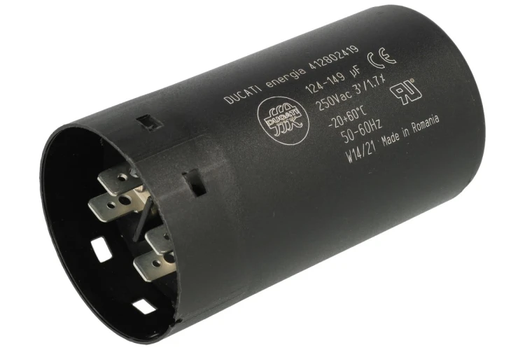 Kondensator do silników 124-149uF 250VAC, konektory; Ducati