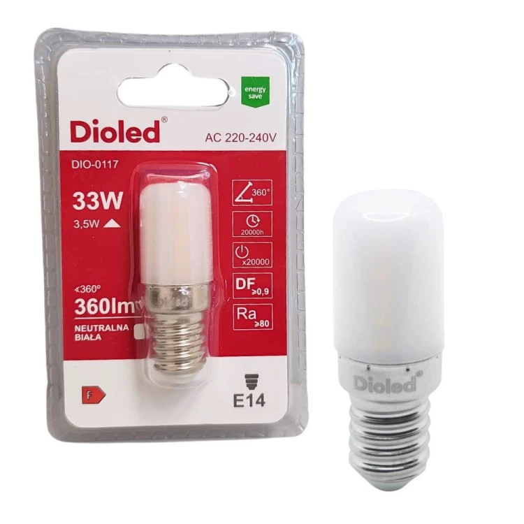 Żarówka LED E14 230V 3,5W 4000K, T18x50mm, do okapu / lodówki