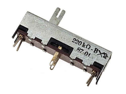 Potencjometr suwakowy 220kohm-Bx2, logarytmiczny, krótki; Unitra Telpod