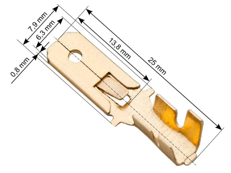 Konektor męski 6,3mm nieizolowany, 2,5mm2, zatrzask