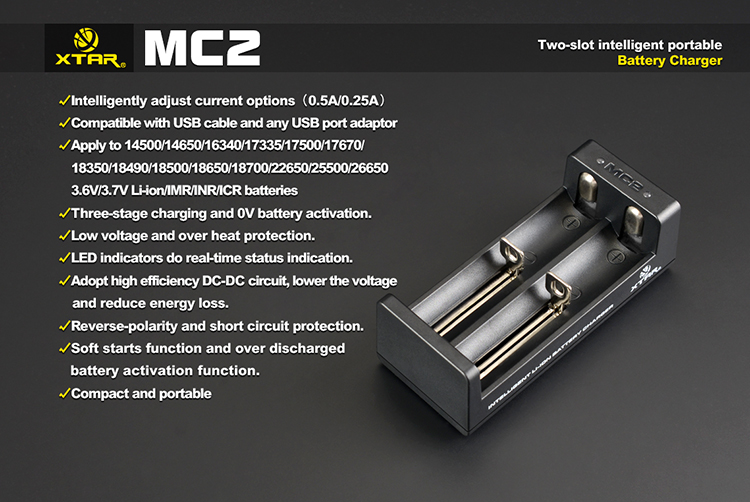 Ładowarka XTAR MC2 do ogniw Li-Ion 2 kanały, USB-C