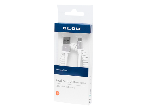 Kabel USB wtyk A - wtyk micro B, 1,5m biały spiralny; BLOW