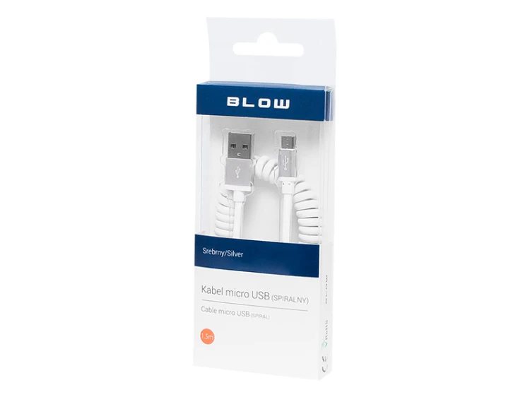 Kabel USB wtyk A - wtyk micro B, 1,5m biały spiralny; BLOW