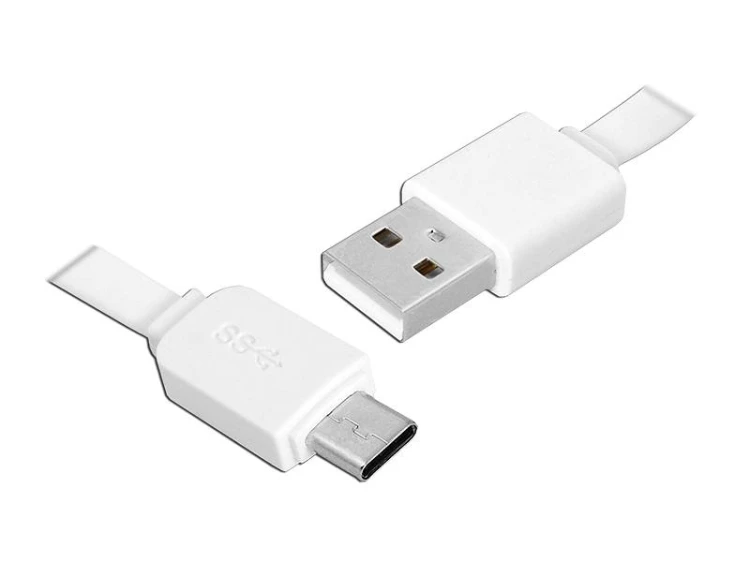 Kabel USB wtyk A - wtyk C, 1m Flat biały; 8480