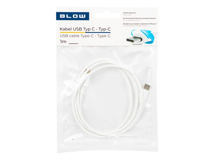 Kabel USB wtyk C - wtyk C, 1,5m biały; Blow