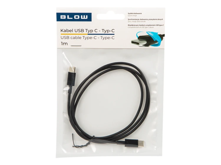 Kabel USB wtyk C - wtyk C, 1m czarny; Blow