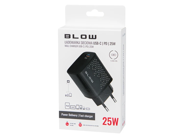 Ładowarka USB PD 25W czarna, gniazdo USB-C; BLOW