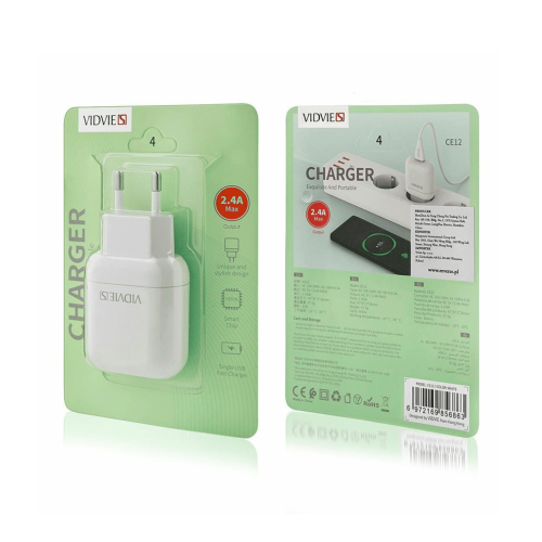 Ładowarka USB 5V 2,4A, gniazdo USB-A; VIDVIE