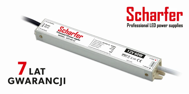Zasilacz LED 12V 60W 7Y wodoodporny IP67, obudowa aluminiowa; Scharfer