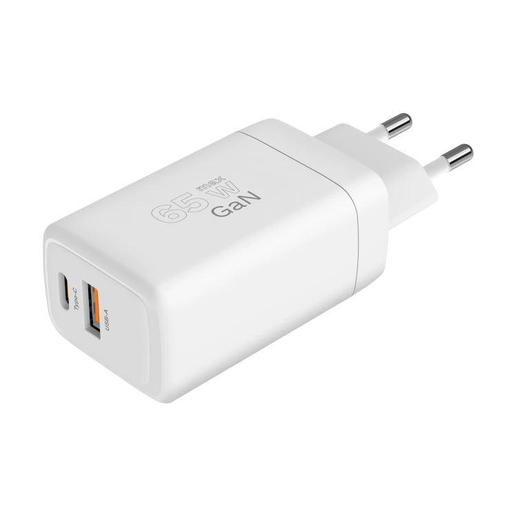 Ładowarka USB 65W GaN biała, PD USB-C + QC USB-A; Kruger&Matz