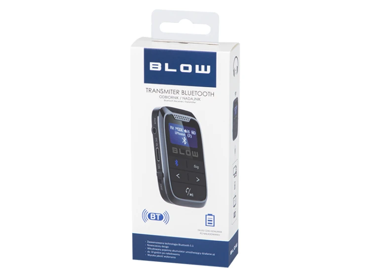 Moduł transmitera audio Bluetooth IN+OUT z akumulatorem, wyświetlacz