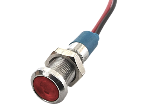 Kontrolka LED 12V 8mm metalowa, płaska, czerwona