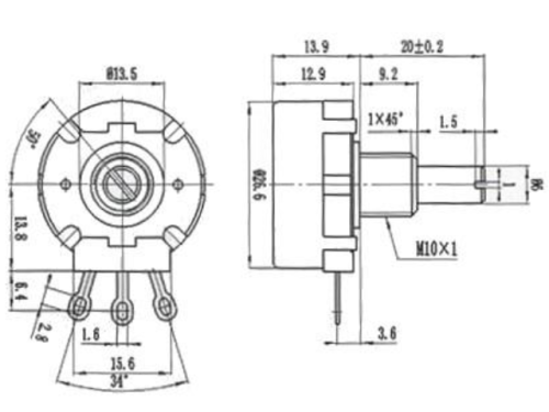 Potencjometr 2W 10K Ohm B (liniowy) RV28