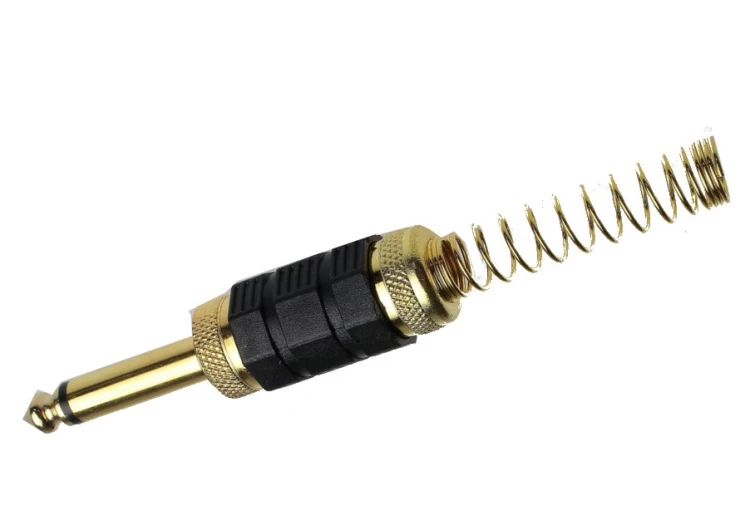 Wtyk Jack 6,3mm mono złoty, sprężyna - czarny